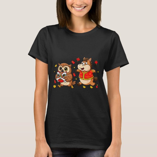 Chinese Horse Owl Funny Kids Mens Womens Happy New T-Shirt (Front)