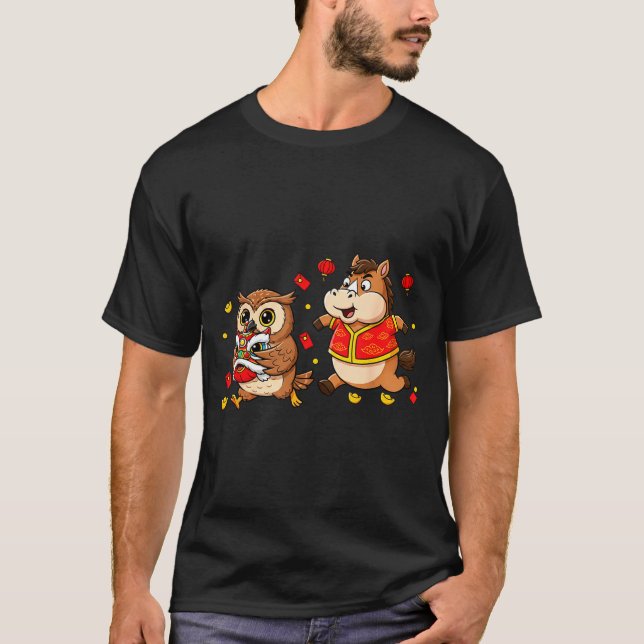 Chinese Horse Owl Funny Kids Mens Womens Happy New T-Shirt (Front)