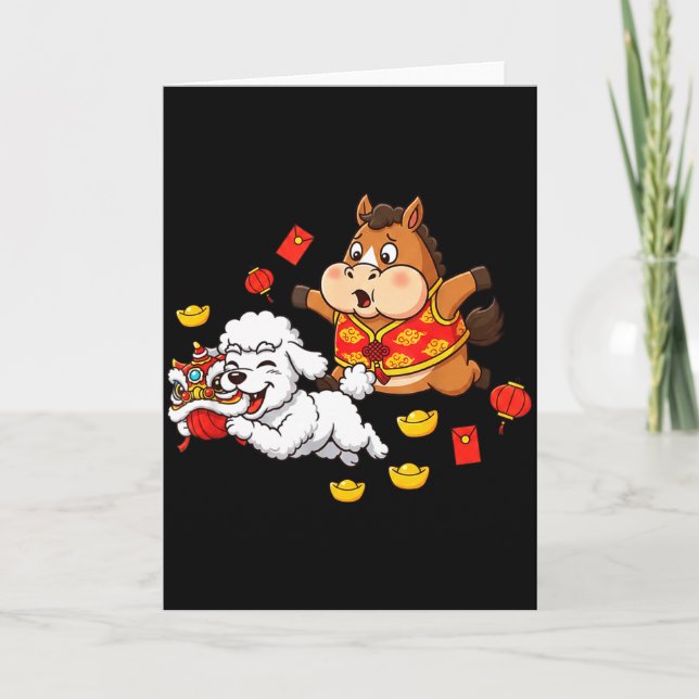 Chinese Horse Poodle Funny Kids Mens Womens Happy  Card (Front)