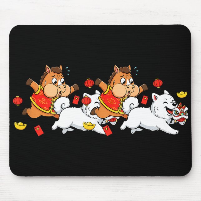 Chinese Horse Samoyed Funny Kids Mens Womens Happy Mouse Pad (Front)