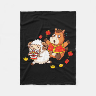 Chinese Horse Sheep Funny Kids Mens Womens Happy N Fleece Blanket
