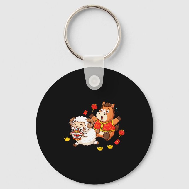 Chinese Horse Sheep Funny Kids Mens Womens Happy N Keychain (Front)