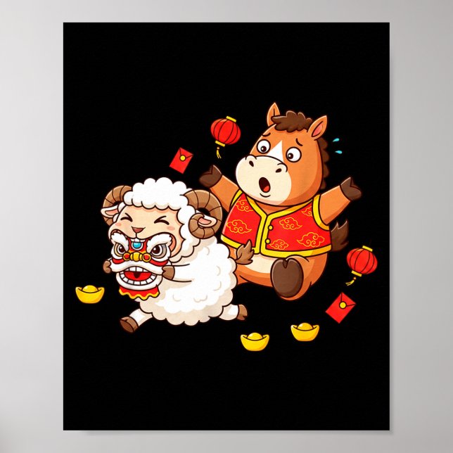 Chinese Horse Sheep Funny Kids Mens Womens Happy N Poster (Front)