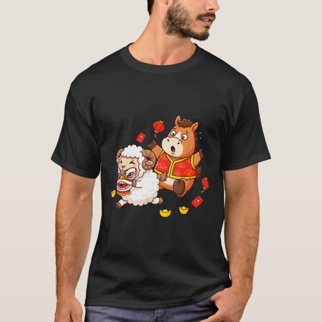 Chinese Horse Sheep Funny Kids Mens Womens Happy N T-Shirt (Front)