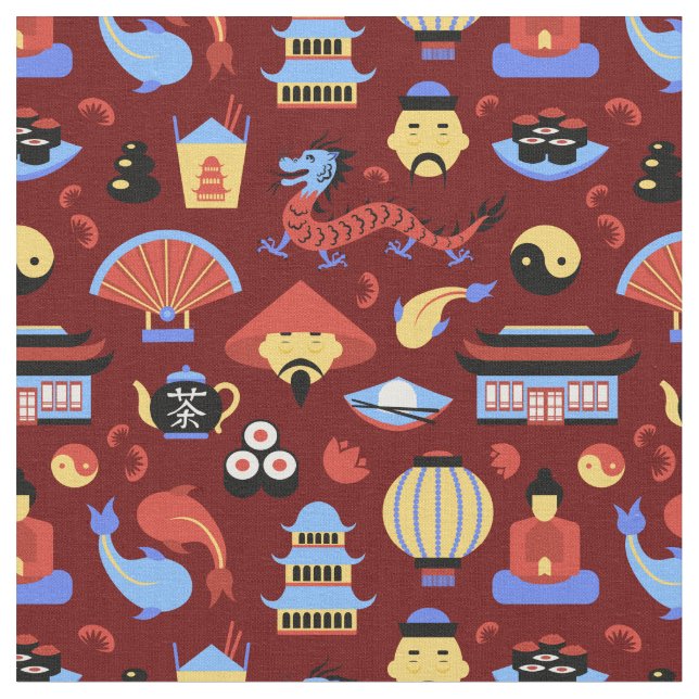 Chinese Icon Pattern Fabric (Close Up)