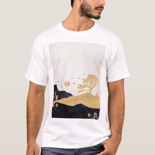 Chinese ink art Chinese Digital Art vintage retr T_Shirt