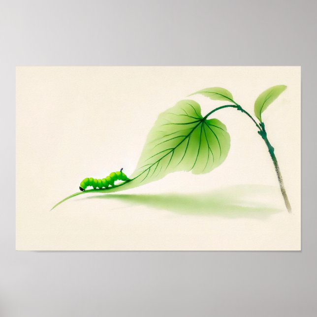 Chinese Ink butterfly caterpillar on Linden Poster (Front)