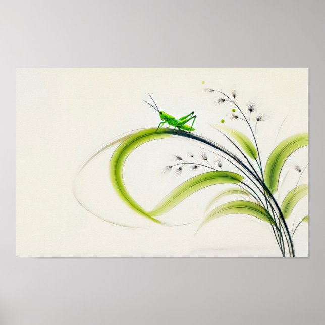 Chinese Ink Grasshopper on Grass Poster (Front)