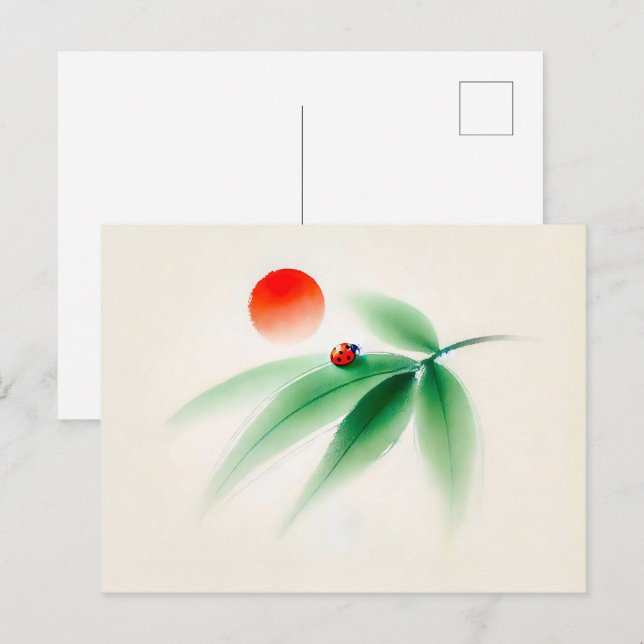 Chinese Ink Ladybug on Bamboo Postcard (Front/Back)
