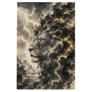Chinese Ink Lion Landscape – Majestic Sumi-e Wildl Metal Print