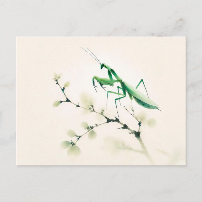 Chinese Ink Mantis on Ginkgo Postcard (Front)