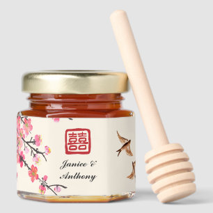 Chinese ink painting floral bird wedding honey jar favors