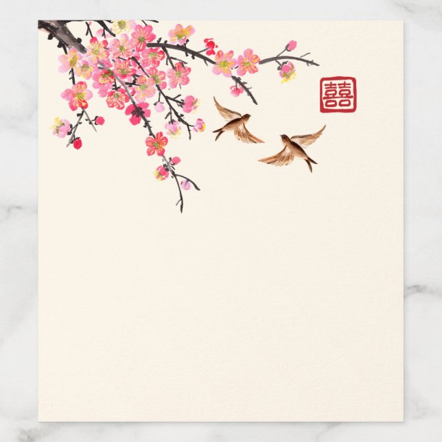 Chinese ink painting floral birds wedding envelope liner (Design)