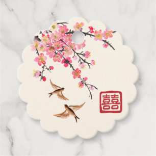 Chinese Ink painting flowers and birds wedding Favor Tags