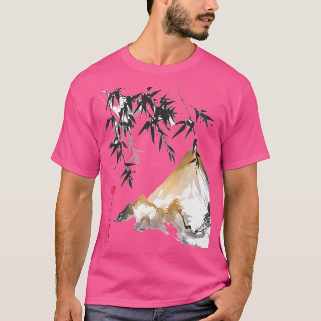 Chinese Ink Painting - Mountain Landscape With Bam T-Shirt (Front)