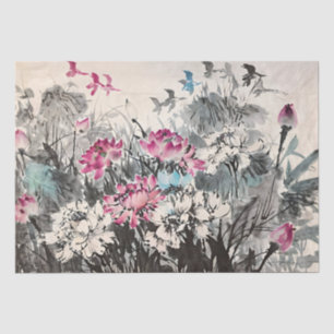 Chinese Ink Painting of Flower Garden Decoupage Tissue Paper