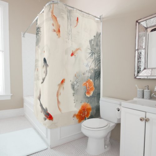 Chinese Ink Painting of Goldfish Shower Curtain