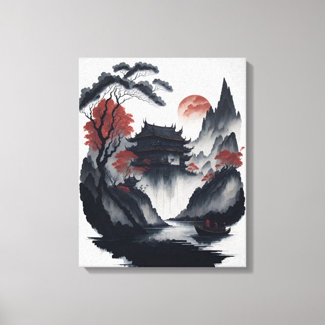 Chinese ink painting on scroll canvas print (Front)
