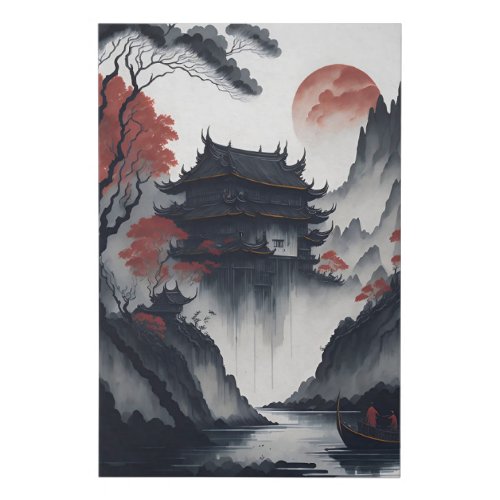 Chinese ink painting on scroll faux canvas print