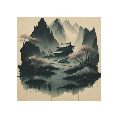Chinese ink scroll paintings wood wall art