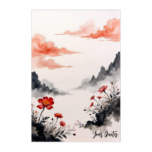 Chinese Ink Wash Poppy Art