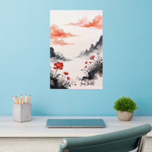 Chinese Ink Wash Poppy Art Wall Decal