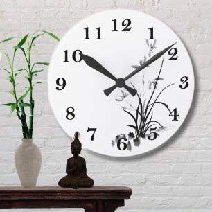 Chinese Iris - bw Round Clock