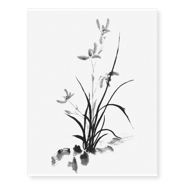 Chinese Iris - bw Temporary Tattoos (Front)