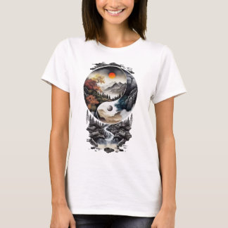 Chinese jin Jang Symbol with a Beautiful Landscap T-Shirt