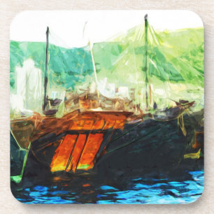 Chinese Junk in Hong Kong Harbor Abstract Coaster