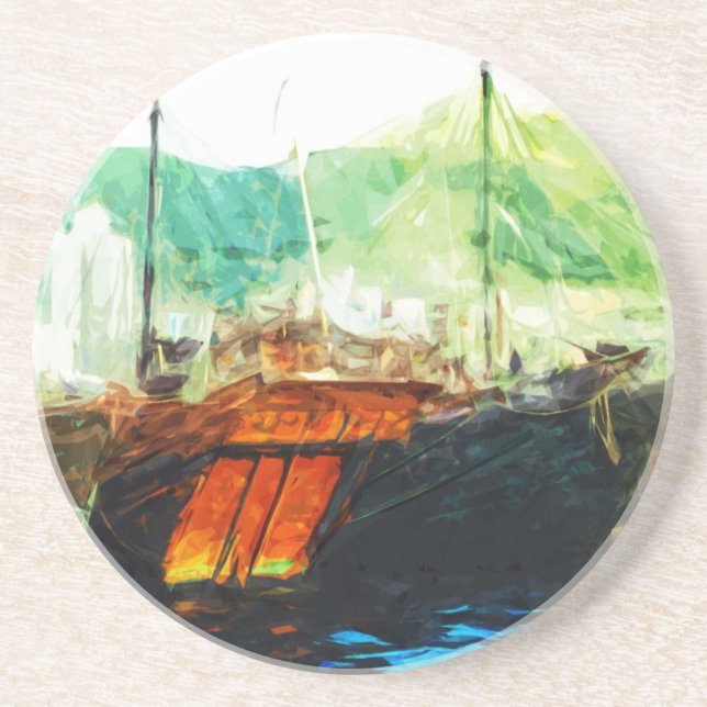 Chinese Junk in Hong Kong Harbor Abstract Drink Coaster (Front)