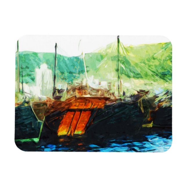 Chinese Junk in Hong Kong Harbor Abstract Magnet (Horizontal)