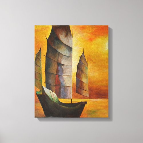 Chinese Junk In Ochre and Yellow Canvas Print