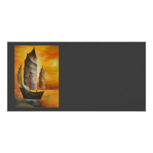 Chinese Junk In Ochre and Yellow Card