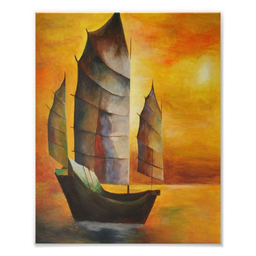 Chinese Junk In Ochre and Yellow Photo Print