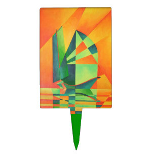 Chinese Junk Sails at Sunrise Orange And Green  Cake Topper