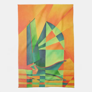 Chinese Junk Sails at Sunrise Orange And Green Towel