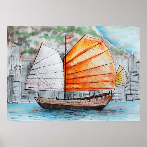 Chinese Junk Ship Poster