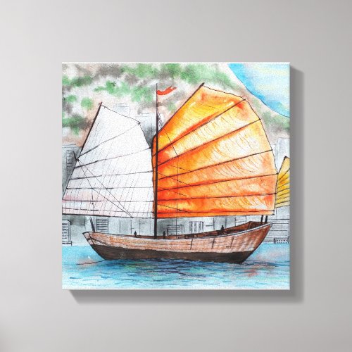 Chinese Junk Ship Print  Canvas Print