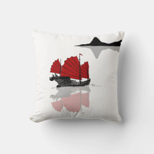Chinese Junk Ship Throw Pillow