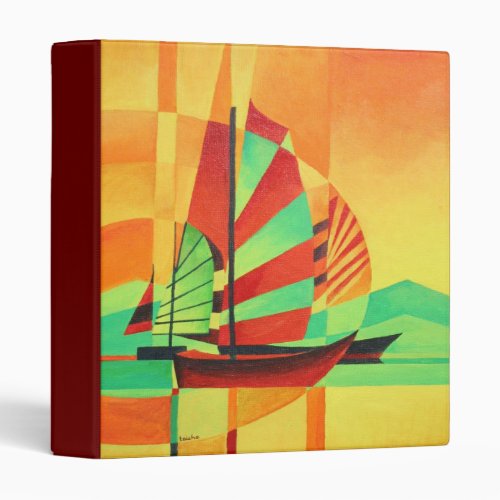 Chinese Junks Sail to Shore In Cubism Geo Art Binder