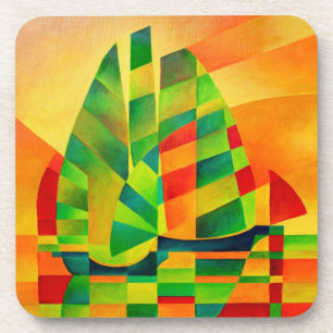 Chinese Junks, Sunset, Sails and Shadows Bold  Beverage Coaster