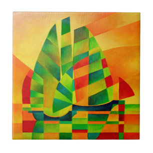 Chinese Junks, Sunset, Sails and Shadows Bold Ceramic Tile