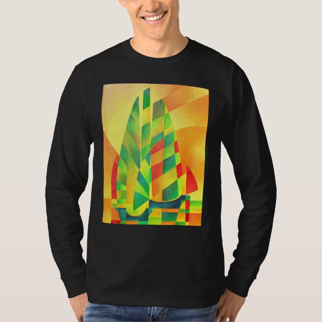 Chinese Junks Sunset Sails And Shadows Bold Cubism T-Shirt (Front)