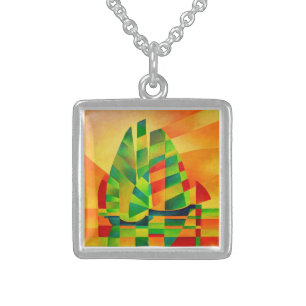 Chinese Junks, Sunset, Sails and Shadows Bold  Sterling Silver Necklace