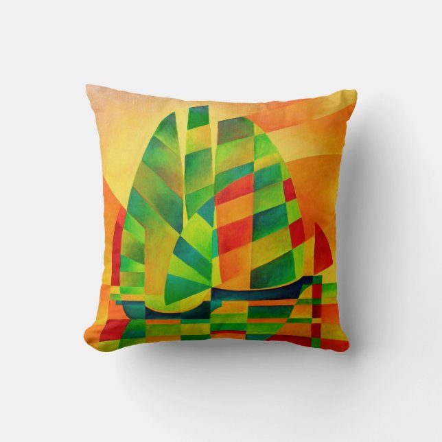 Chinese Junks, Sunset, Sails and Shadows Bold  Throw Pillow (Front)