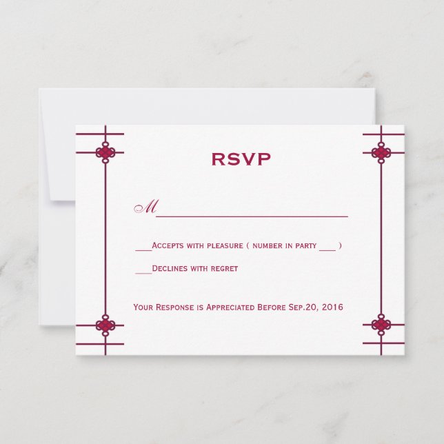 Chinese Knots Double Happiness Wedding RSVP Card (Front)