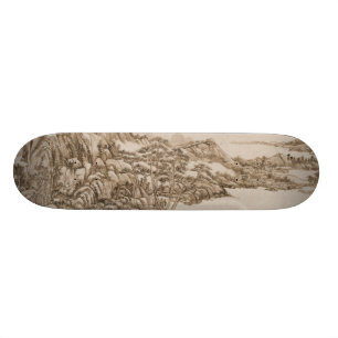 Chinese landscape with mountains skateboard deck