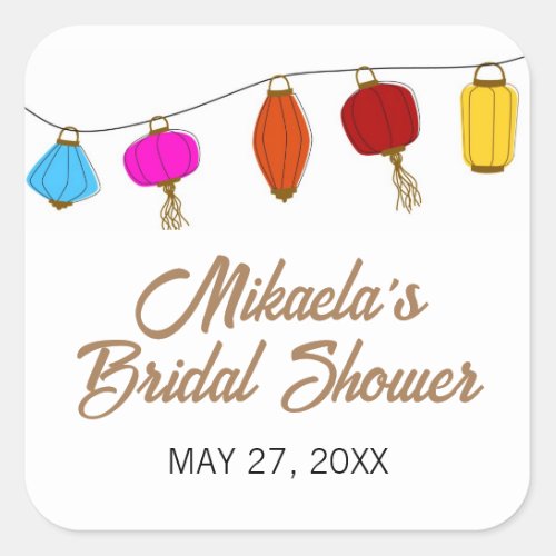 Chinese Lantern Bridal Shower Square Sticker