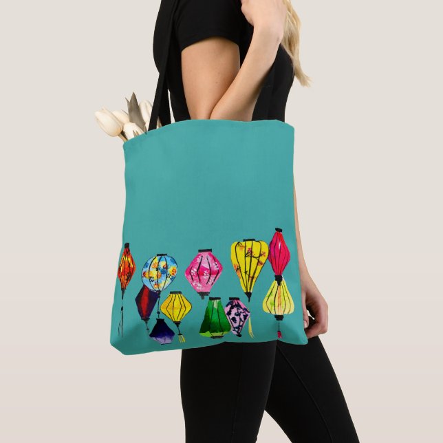 Chinese lantern colorful art tote bag (Close Up)